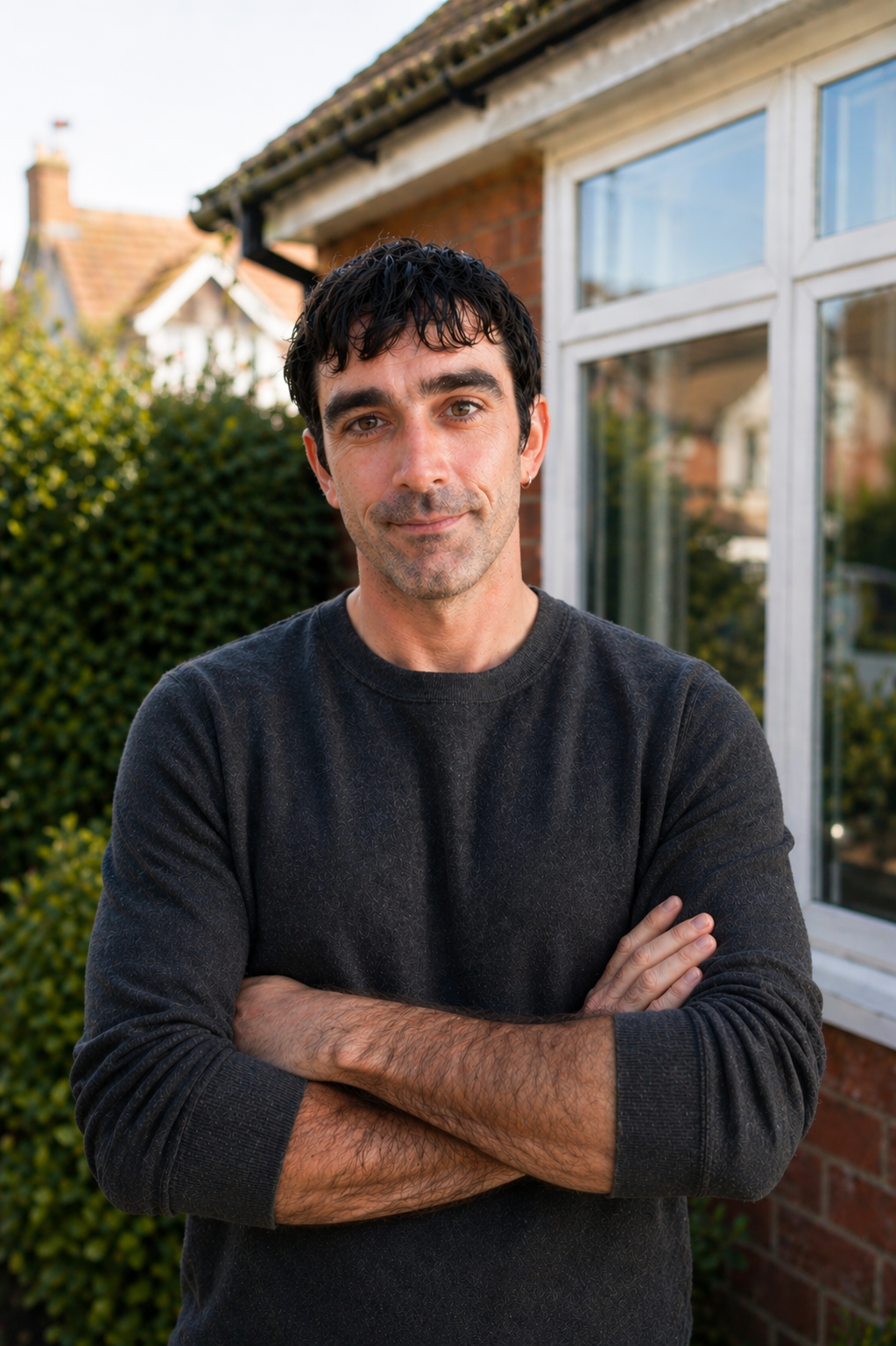 Sam from SJ Windows standing outside a customer's home in Colchester
